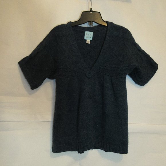 Kimchi Blue Cardigan Sweater Size XS Blue Cable Knit V Neck Snap Up Wool Blend - Picture 2 of 6